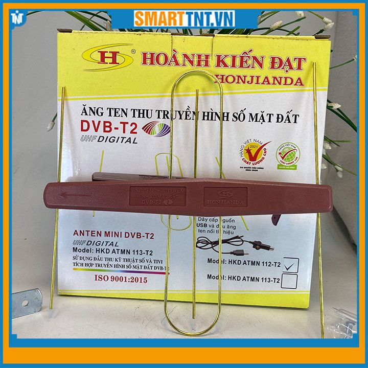 Anten mini khuếch đại DVB-T2 thu truyền hình số mặt đất Hoành Kiến Đạt kèm cuộn cáp và dây cáp nguồn, hàng đẹp Smarttnt.