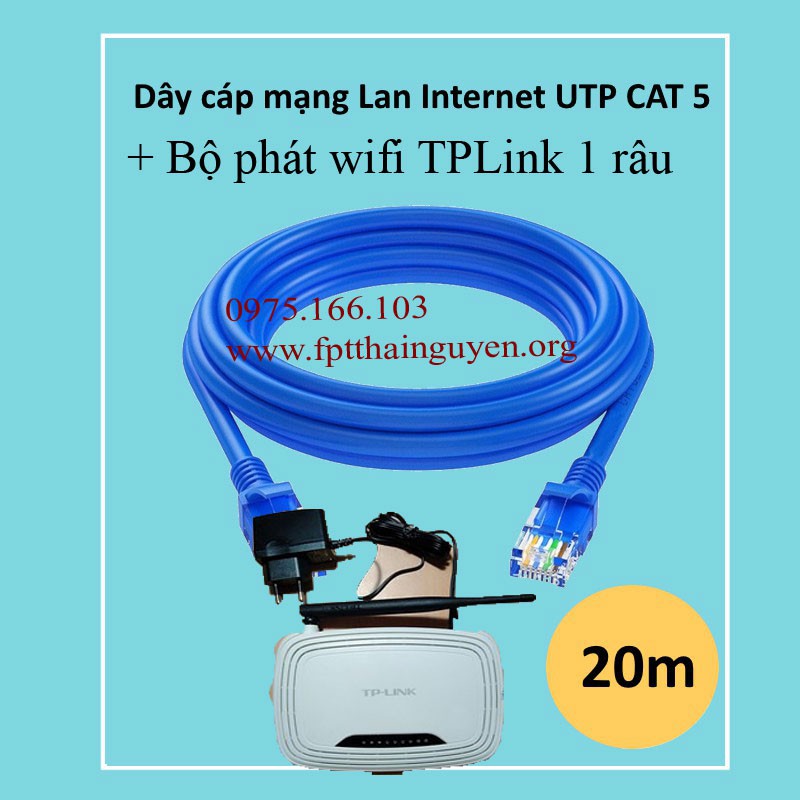 Combo 1 modem TPlink 1 râu và 20m dây Lan Cat5e bấm sẵn RJ45