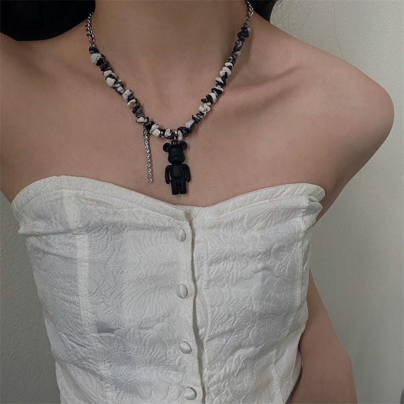 Vòng Cổ Tua Rua Hình Gấu Hồng Đen Phong Cách Hip Hop Ngọt Ngào Cá Tính Dành Cho Nữ