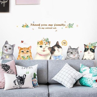 decal dán tường gia đình mèo
