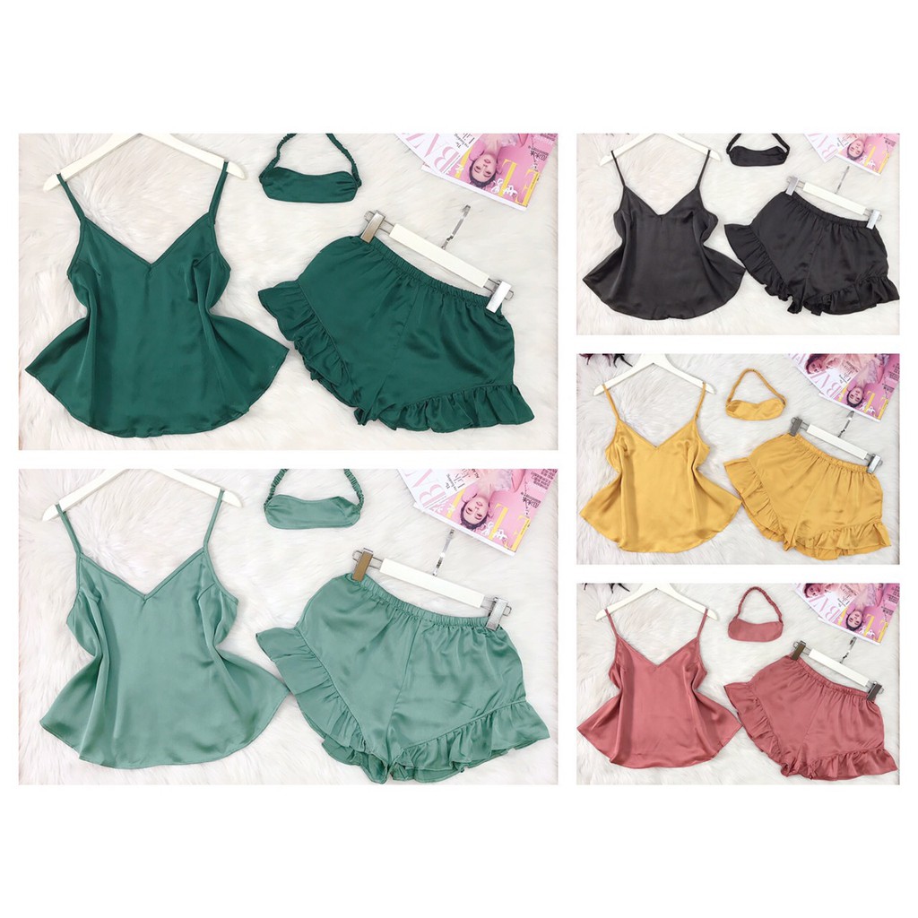 [FREESHIP 50K] [GIÁ SỐC] BỘ NGỦ 2 DÂY LỤA SATIN NHISTORE QUẦN LAI  BÈO  TẶNG  KÈM BỊT MẮT ĐÁNG YÊU FREESIZE DƯỚI 60KG