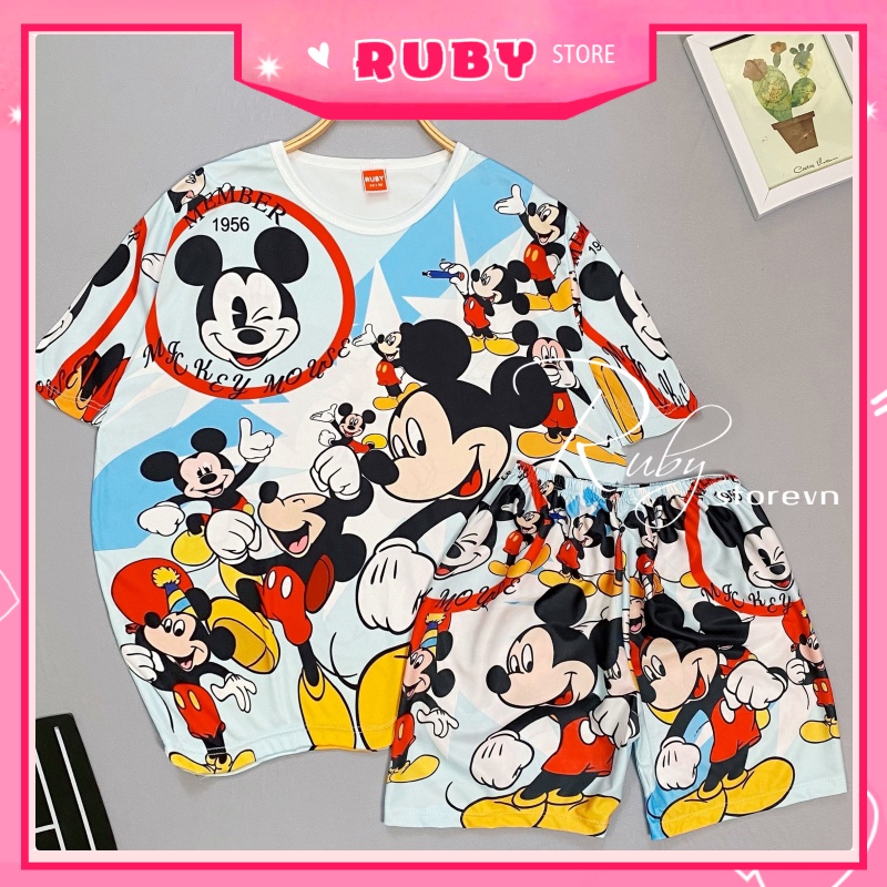 Đồ bộ thun mặc nhà cho bé size đến 70kg in hình Chuột Mickey Hoạt Hình dễ thương chất thun mềm mát DBRBD FULL SIZE