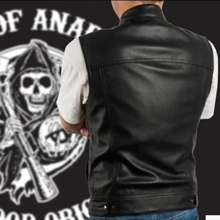 Áo vest Da Cổ Đứng Màu Trơn Phong Cách punk Mô Tô Harley locomotive