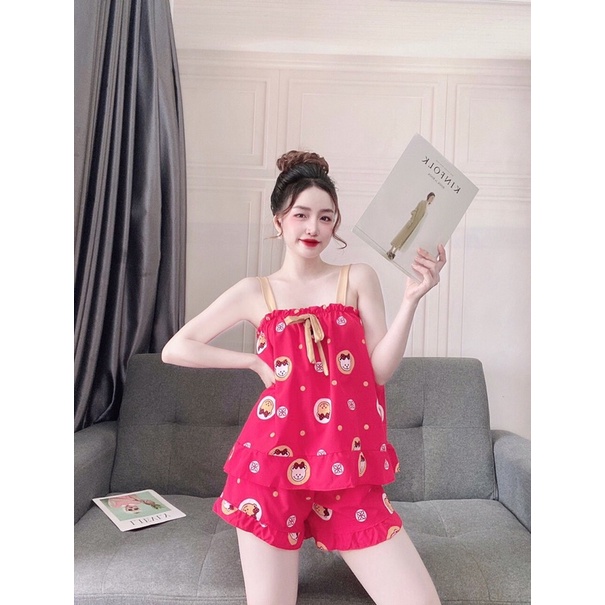 Set đồ bộ 2 dây mặc nhà chất kate lụa siêu mát freesize dưới 60 kí | BigBuy360 - bigbuy360.vn