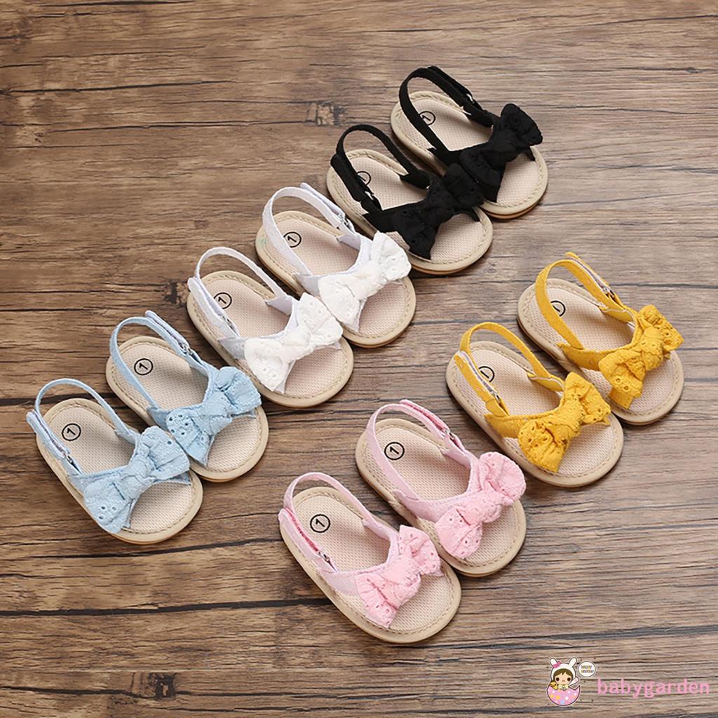 Xăng đan Cotton Hở Ngón Đính Nơ Chống Trượt Thời Trang Mùa Hè Dành Cho Bé Gái 0-18 Tháng Tuổi