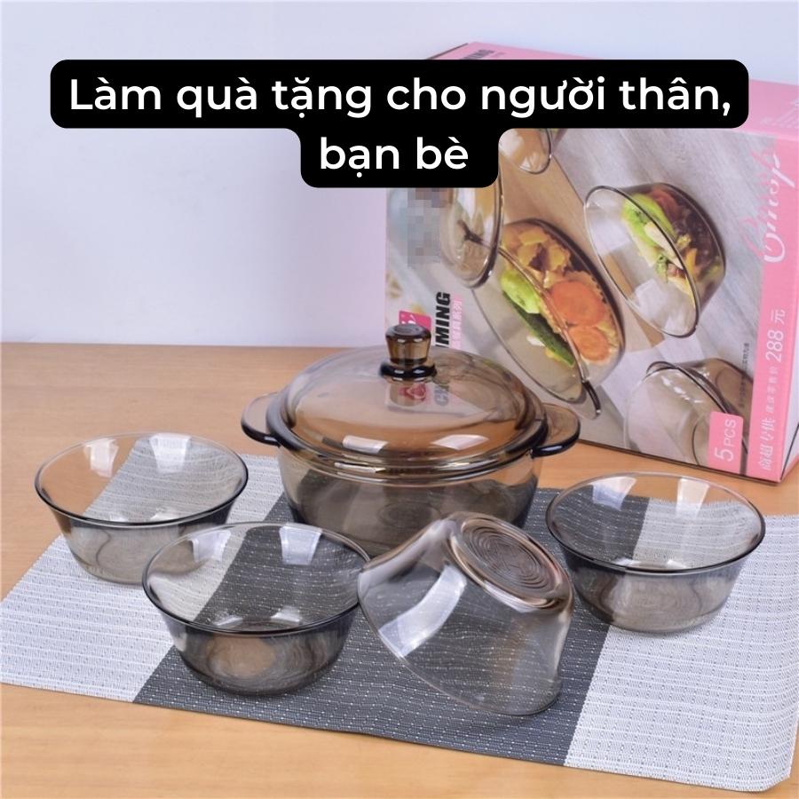 Bộ Bát Thủy Tinh 5 Món Cao Cấp, Hiện Đại, Phong Cách Châu Âu, Chịu Nhiệt Tốt