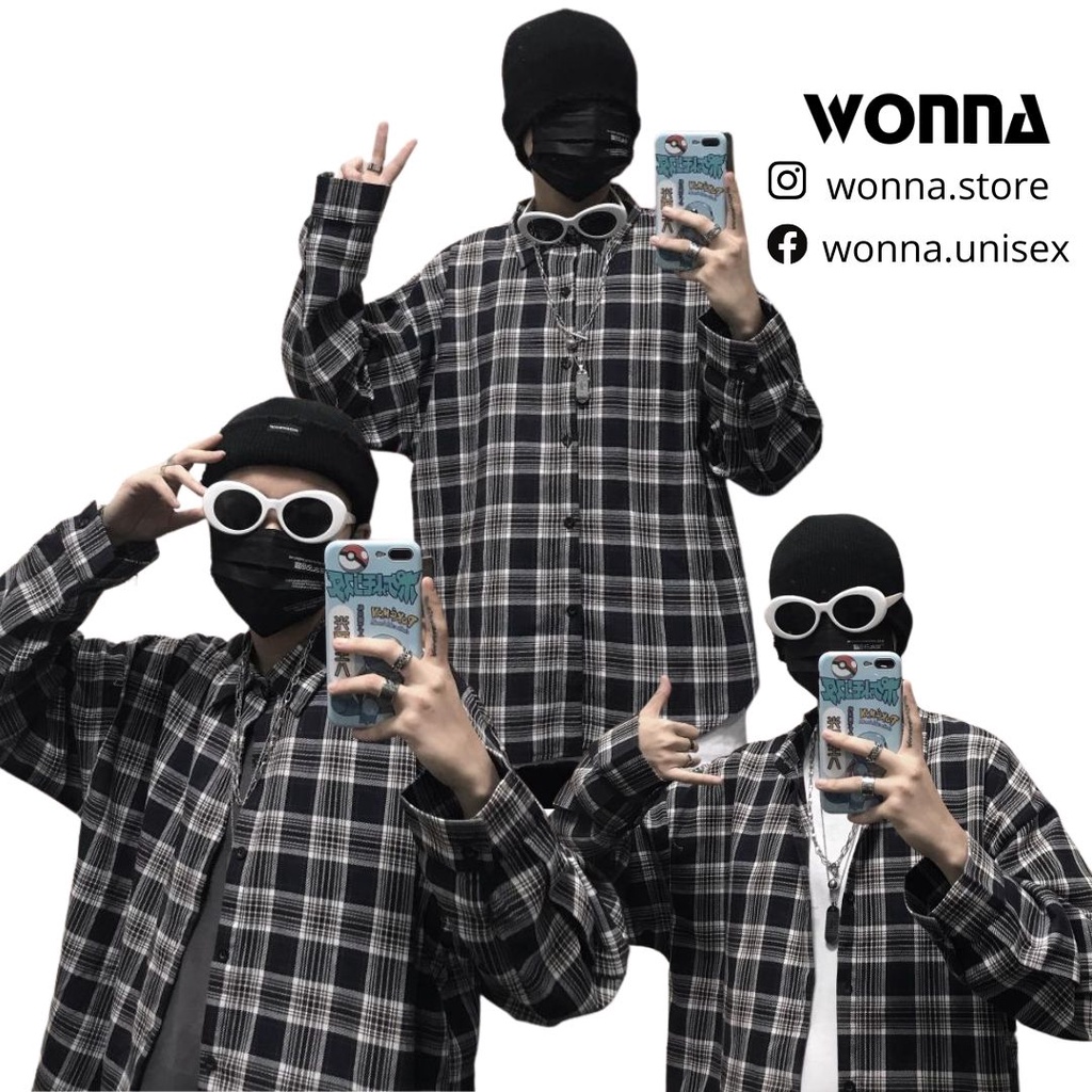 ÁO SƠ MI DÀI TAY NAM HỌA TIẾT SỌC NGANG DỌC KẺ Ô XANH ĐẬM ÁO FLANNEL WONNA CARO BASIC CỔ THUYỀN UNISEX