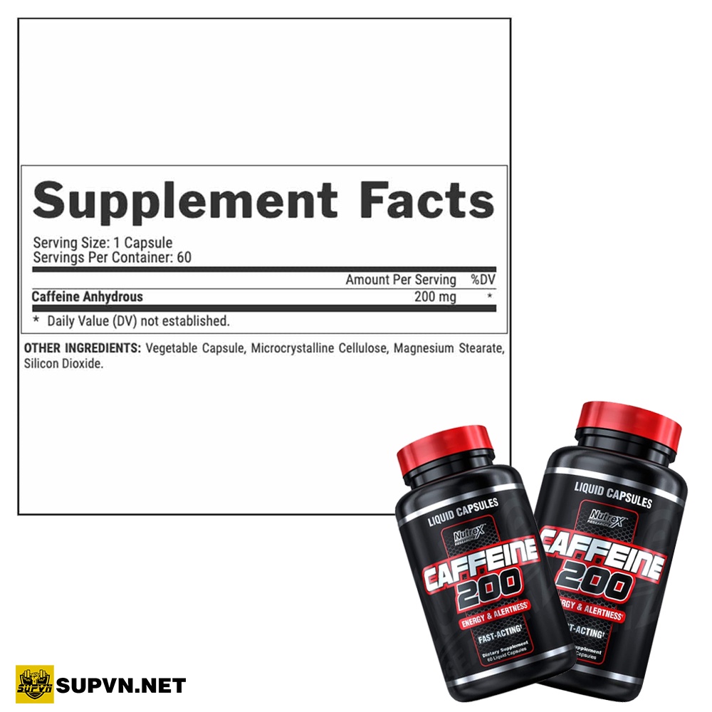 Caffeine Nutrex 200  - Tăng Tập Trung Tỉnh Táo Từ Mỹ