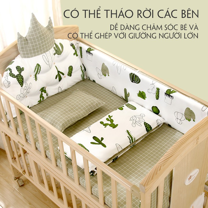 Quây vải cao cấp dành cho cũi 6 in 1, Có đệm bông, quây 4 mặt và gối