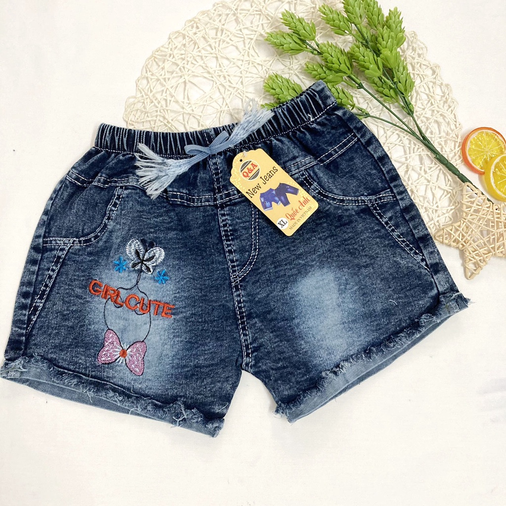 |FAMARAL2 giảm 10k cho đơn 50k|Quần đùi bé gái freesize từ 35-40kg quần short jean mềm thêu hoa - QG47