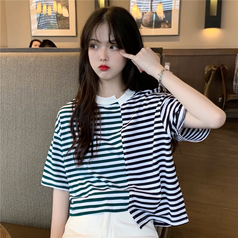 [Mã FAMAYWA giảm 10K đơn 50K] Áo thun tay ngắn họa tiết kẻ sọc dễ thương phong cách Hàn Quốc thời trang cho nữ 290 | BigBuy360 - bigbuy360.vn