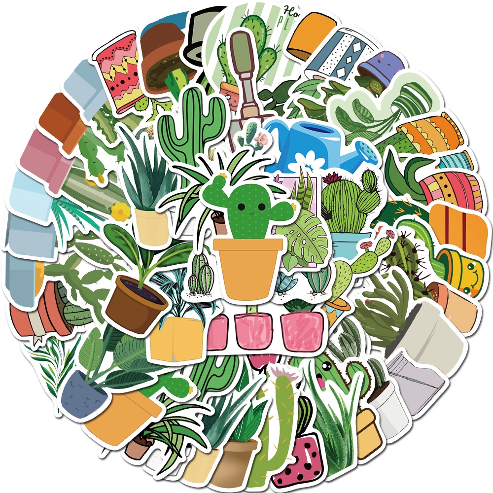 Set 45 Miếng Dán Trang Trí Tủ Lạnh / Laptop Chống Thấm Nước Họa Tiết Cây Xanh