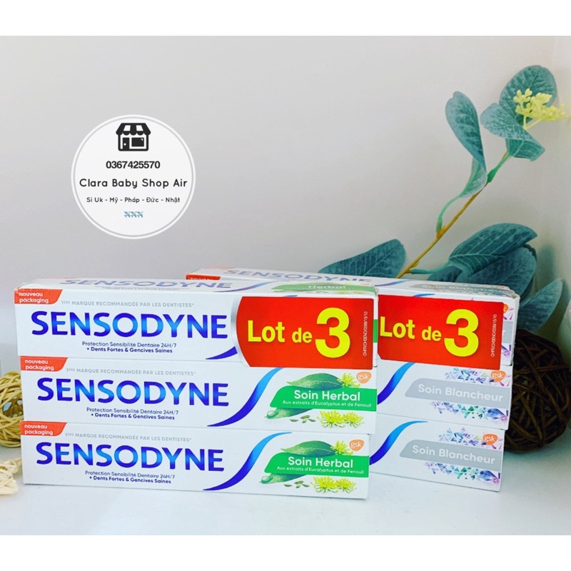 (Air/ có bill) Kem đánh răng Sensodyne của Pháp sét 3 tuýp (3x75g)