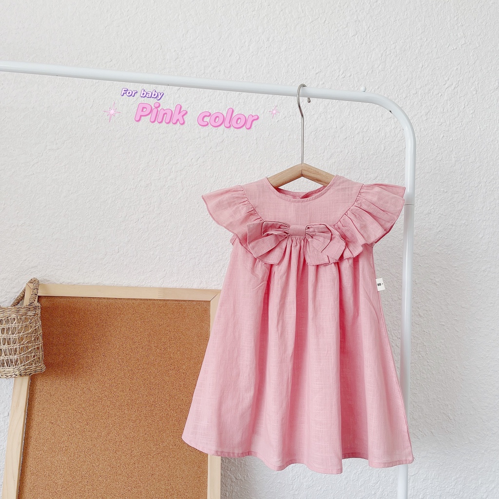 Váy hè cổ lá tròn màu trơn cho bé gái 1-5 tuổi (Mã 056)