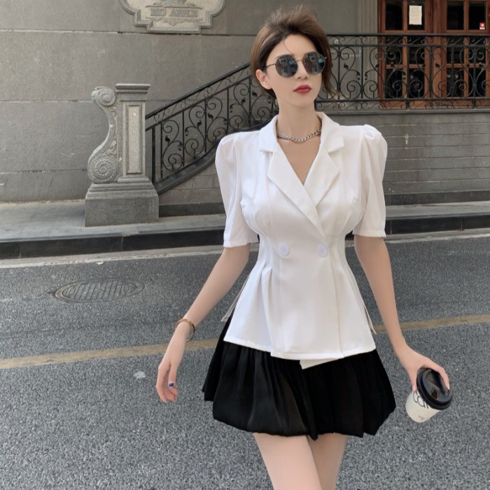 (ORDER) Áo sơ mi cổ vest ngắn tay+ chân váy đuôi cá bán rời