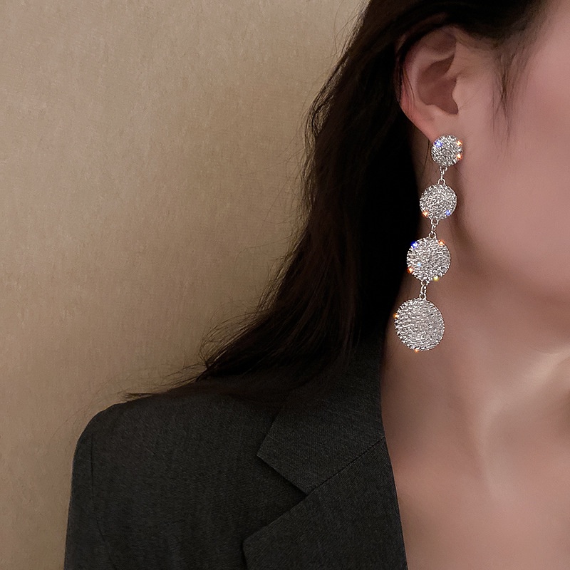 Bông Tai Mạ Bạc 925 Dáng Dài Đính Đá Kim Cương Thời Trang Đơn Giản