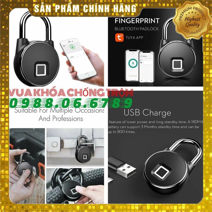 Ổ KHÓA VÂN TAY FINGERPRINTS LOCK P22+⚡FREE SHIP⚡MỞ BẰNG VÂN TAY-KẾT NỐI BLUETOOTH ĐIỆN THOẠI-CẢM ỨNG NHẠY-LƯU ĐƯỢC 10VT