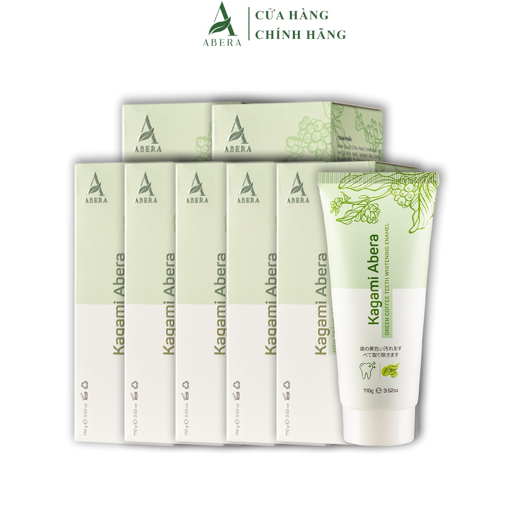 Combo 7 Hộp Men Trắng Răng Cà Phê Xanh Kagami Abera - Giúp Răng Trắng Sáng, Đánh Bay Mọi Vết Ố Vàng Trên Răng