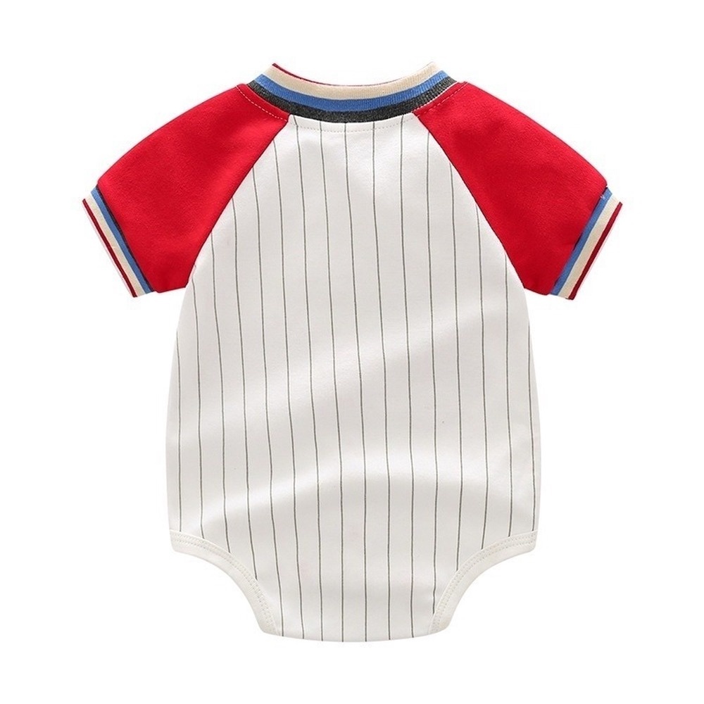 Áo liền quần vải cotton tay ngắn in họa tiết bóng chày thời trang mới cho bé trai