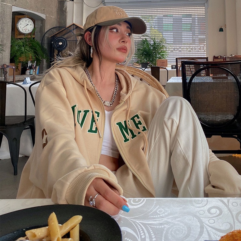 Áo khoác mũ trùm dài tay in họa tiết phong cách mùa thu cho phái nữ