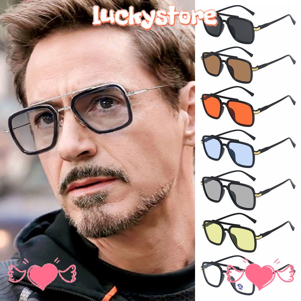 ✦LUCKY✦ Vintage Iron Man Sun Glasses Fashion Spider-Man Sun Glasses Tony Stark Sunglasses Luxury Metal Frame Square Eyewear Eyeglasses for Men Women