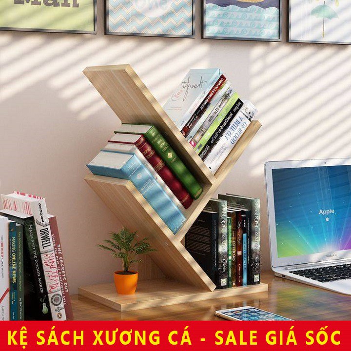 Kệ sách xương cá để bàn bằng gỗ MDF, hàng lắp ráp thông minh,kệ hình cây xương cá đa năng, giá rẻ