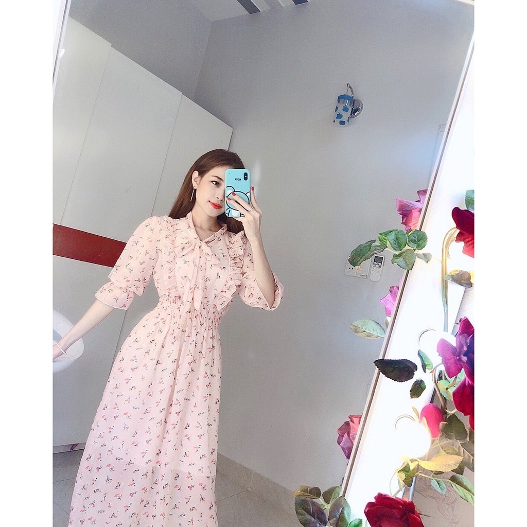 Đầm hoa viền bèo cột nơ siêu xinh - hình thật | BigBuy360 - bigbuy360.vn