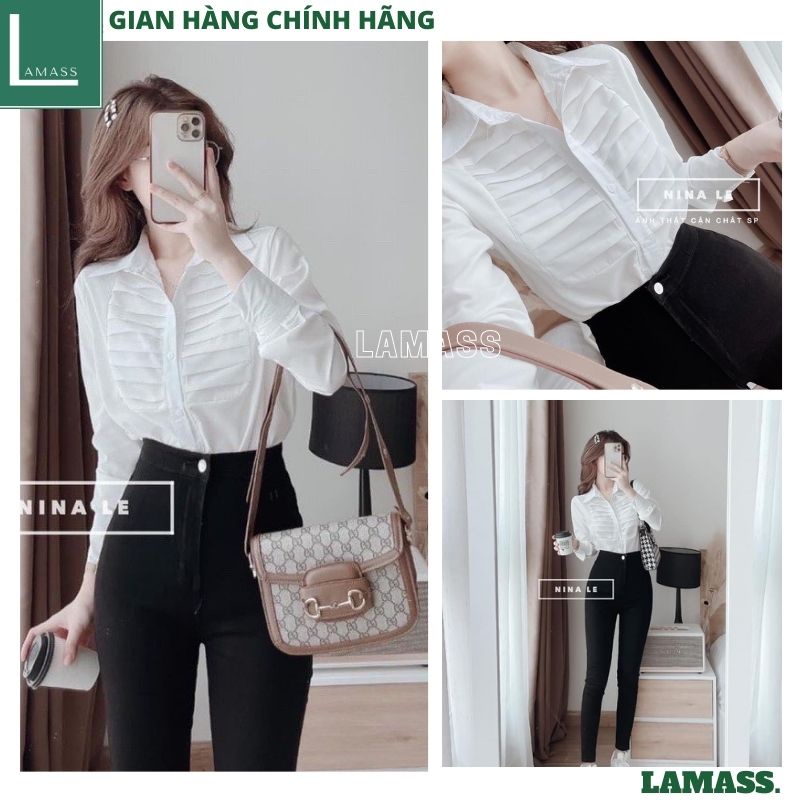 Áo sơ mi trắng xếp ly kiểu dáng hàn quốc chất voan mềm mịn mặc thanh lịch hót tiktok ulzzang vintage -LAMASS