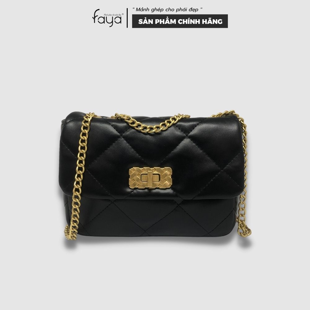 Faya - Túi xách chần ô khóa xoay da mềm sang trọng T1140