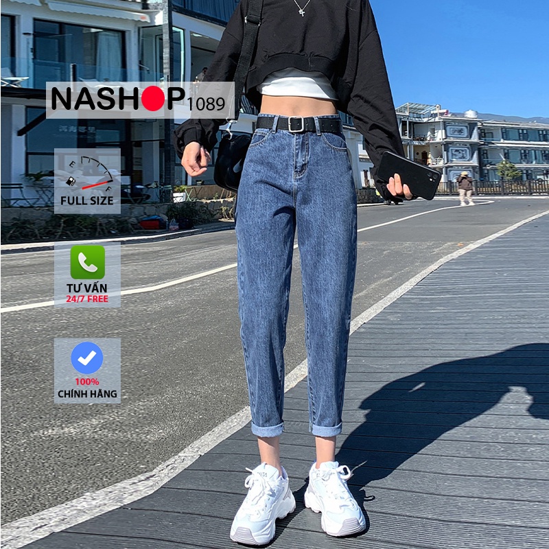 Quần jean bò baggy nữ cạp cao hàng Quảng Châu phong cách Hàn Quốc sành điệu style năm 2021 | BigBuy360 - bigbuy360.vn