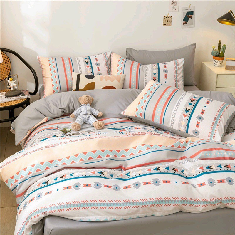 Bộ chăn ga Cotton poly Thổ cẩm trắng M2T Bedding chăn ga nhập khẩu miễn phí bo chun