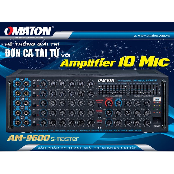 Amply Bluetooth OMATON 9600S - Ampli công suất 1000w, Sub điện, 10 micro, 18 cần Equalizer - Phiên bản không  nỉ