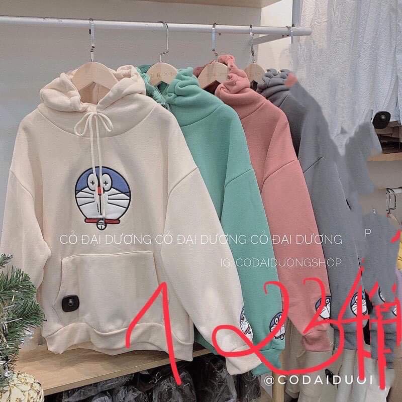 áo hoodie nỉ mũ in mèo doremon