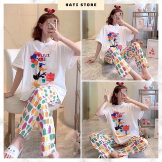 Set Bộ Nữ Mặc Nhà in hình chú vịt, Set quần ống rộng áo thun NA50