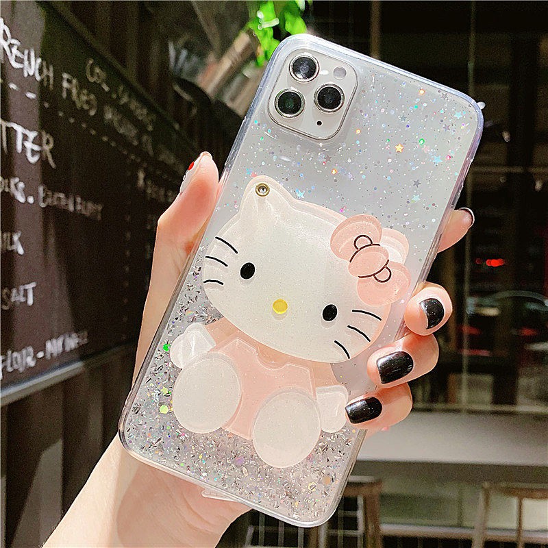 Ốp Điện Thoại tpu Kèm Gương hello kitty Cho iphone 15 14 13 12 11 pro max mini se 2020 x xs max xr 6 6s 7 8 plus