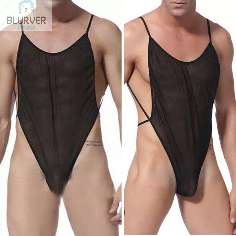 BLURVER~Bodysuit Lingerie Male Nightwear See Through Sheer Sleepwear Sleeveless#blueriver
