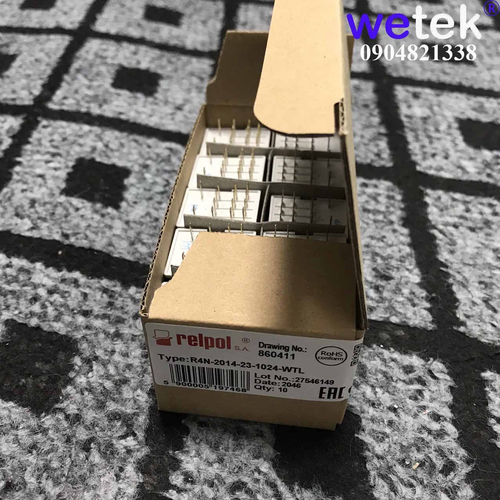 Rơ le trung gian R4N-2104-23-1024 Relpol Ba Lan (24Vdc, 14 chân, 4 cặp tiếp điểm 7A, có nút test, đèn báo) chính hãng