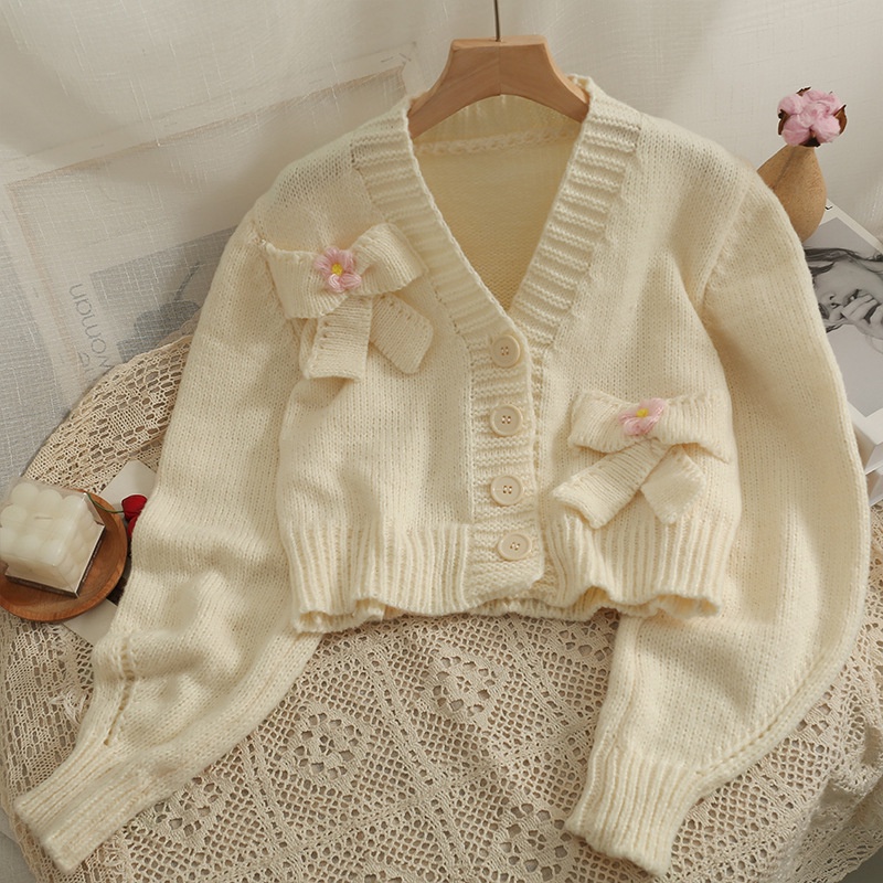 Hàng Sẵn_ Áo len Cardigan dáng ngắn màu sắc nhẹ nhàng retro Hadu shop