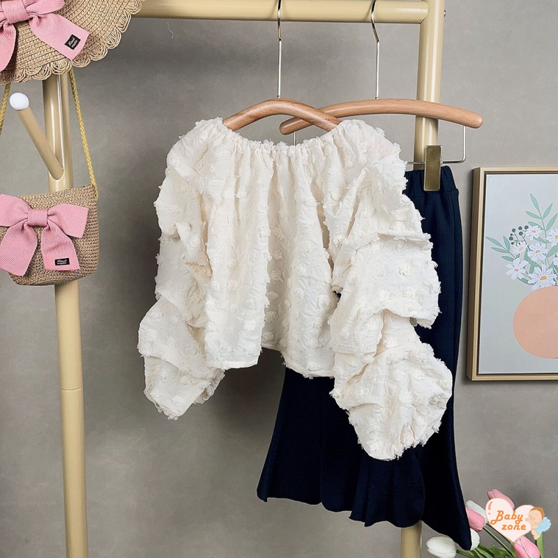 Bộ Áo Tay Dài Màu Sắc Trơn Và Quần Dài Phong Cách Hàn Quốc Cho Bé Gái