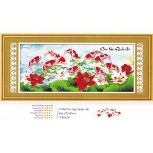 Tranh Đính Đá Cửu Ngư Quần Hội DF144-200x90cm