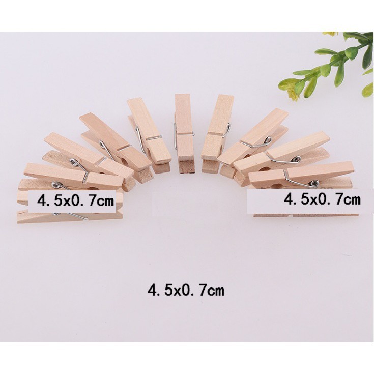 20-50 kẹp gỗ màu kem treo ảnh nhiều size để chọn + 5m dây treo