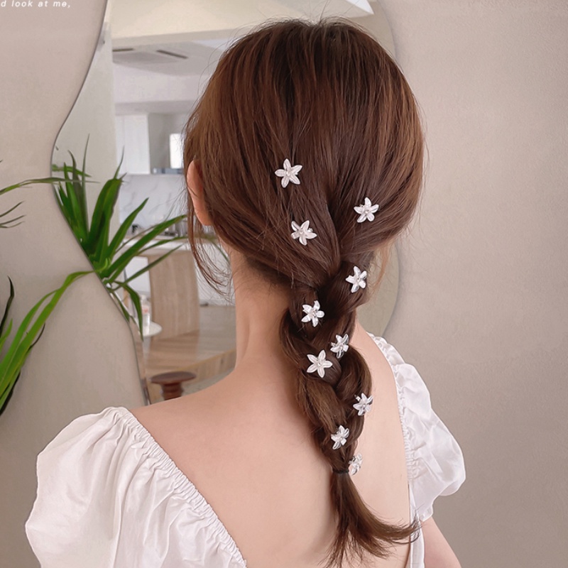 Set 10 Kẹp Tóc Hoa Pha Lê Dễ Thương Cho Cô Dâu