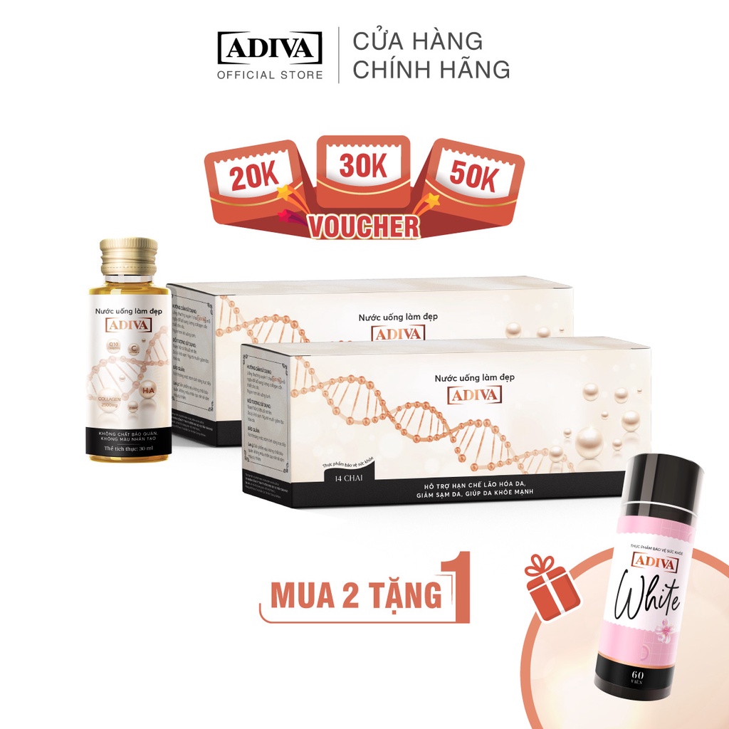 Combo 2 Collagen Adiva 14chai x 30ml, và 1 White Adiva 60 viên/hộp