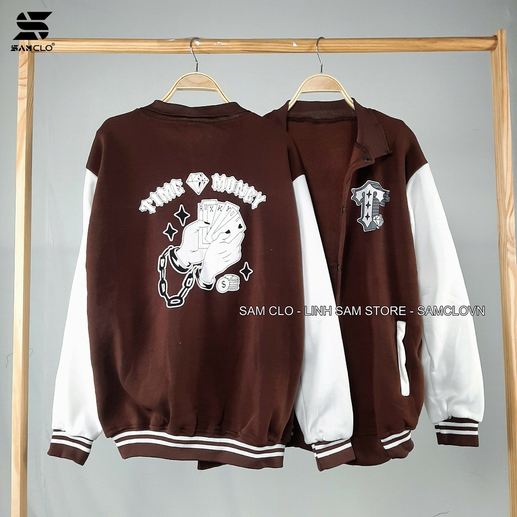 Áo khoác NỈ CỔ TRỤ nam nữ SAM CLO freesize form rộng Unisex mặc nhóm, cặp - coupe in lá bài KIM CƯƠNG chữ TIME MONEY