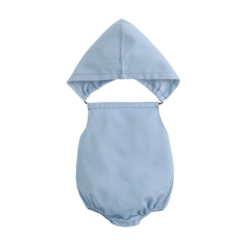 Áo Liền Quần Sanlutoz Denim Màu Xanh Dương Có Mũ Dễ Thương Thời Trang Mùa Hè Cho Bé