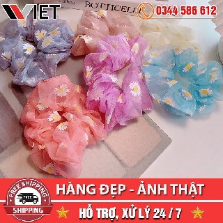 [CÓ BÁN SỈ] Cột Tóc Scunchies Vải In Hoa Cúc - Dây Buộc Tóc Vải Hàn Quốc Dành Cho Nữ