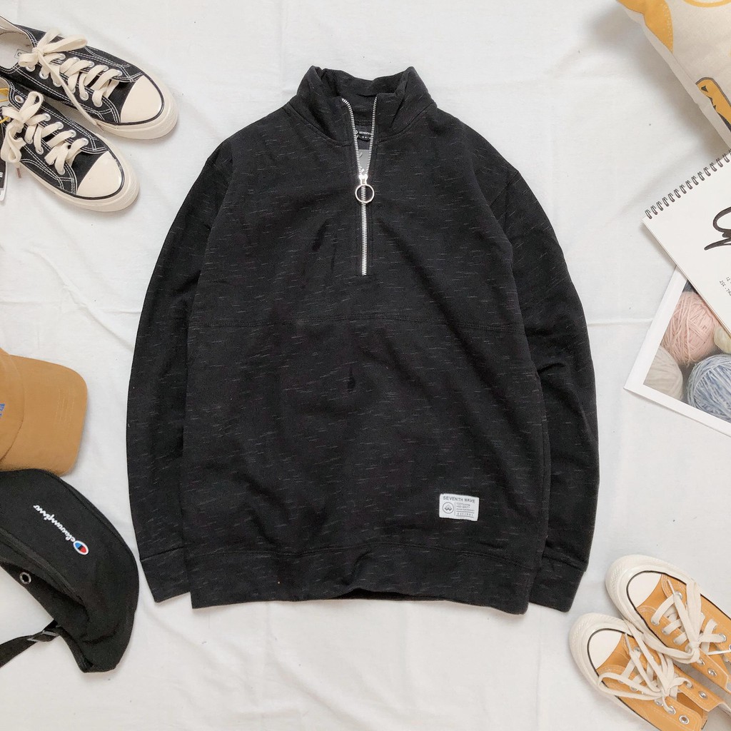 Áo sweater local brand phối khóa cổ Korea City Cycle nỉ bông form rộng oversize unisex
