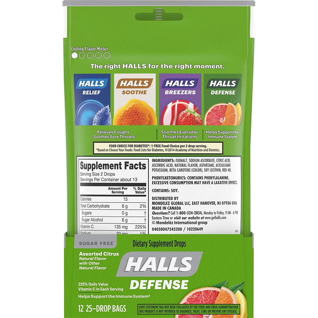 Kẹo Halls bổ sung Vitamin C không đường - 25 viên