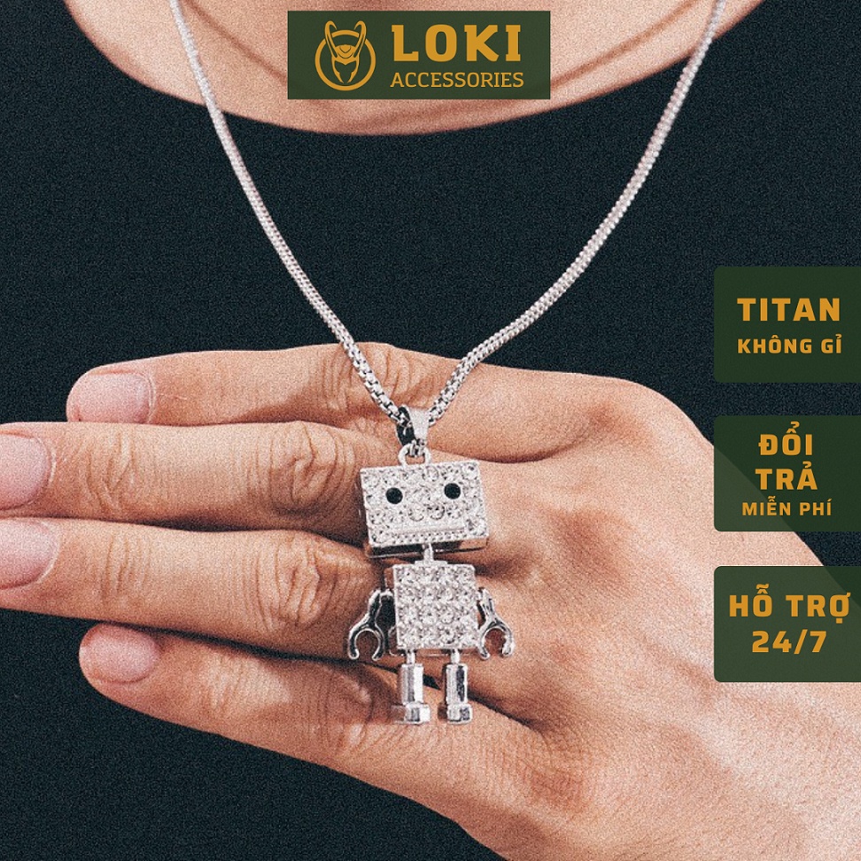 Vòng cổ dây chuyền màu bạc nam nữ unisex Loki Accessories Titan đẹp phụ kiện thời trang - Vòng cổ Robot đá