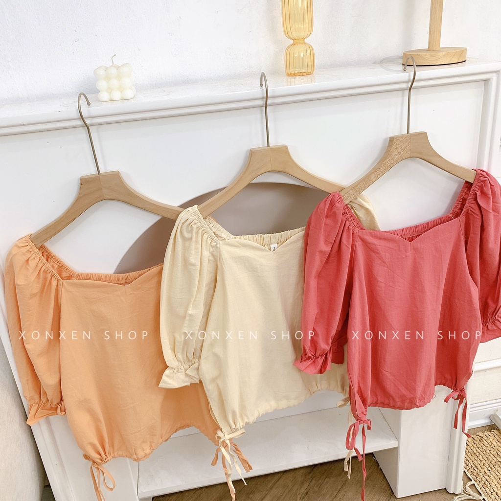 ÁO KIỂU NỮ áo kiểu tay bồng cột dây dễ thương XONXEN SHOP freesize mã 718